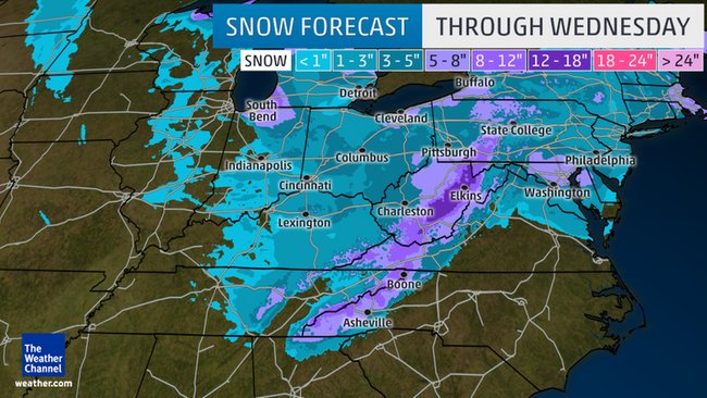 The Weather Channel has been very consistent in expecting 3-5" for the entire area all weekend. They have overshot and undershot with their predictions this winter, so it will be interesting to see how this consistency works out.