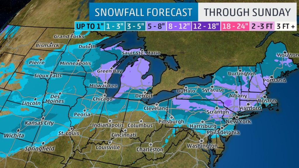 The Weather Channel places Pittsburgh well inside the range of accumulating snow, putting the city near the boundary of 1-3" and 3-5"